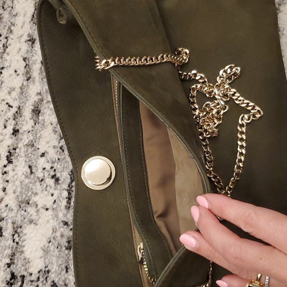 Zara olive green Faux Nubuck clutch shoulder purse - Picture 3 of 7